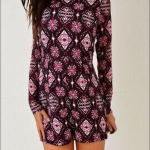 Tribal Pattern Long-Sleeve Romper
